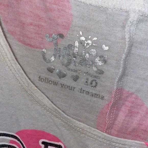 •JUSTICE• WHITE/HOT PINK HIGH/LOW T-SHIRT “GIRLS CAN CHANGE THE W❤️RLD” size 10 - Picture 5 of 5